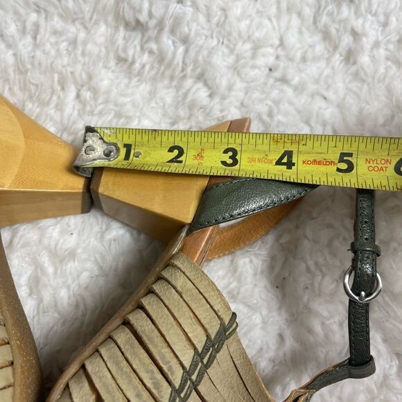 NAYA Tova woven leather moss green straps sandals with wooden chunky heel. SZ10M - Picture 8 of 9